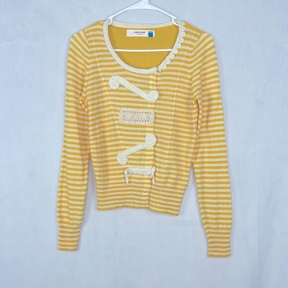 Anthropologie Sparrow Loose Lines Yellow/White Sweater. Size Small - Picture 1 of 13